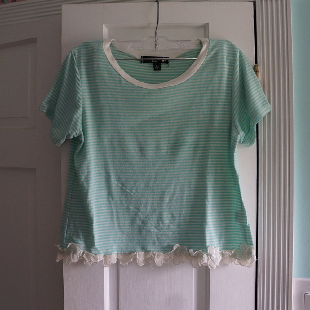 Turquoise and White Striped Top